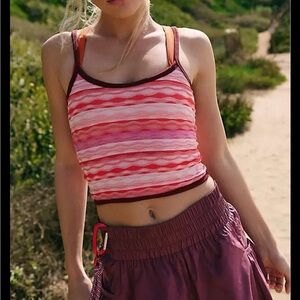 FP Movement by Free People Pink and Coral Wave Stripe Crop Tank